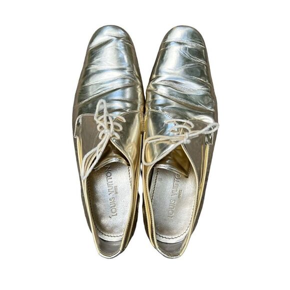 LOUIS VUITTON Men’s Gold Lace Up Derby Shoe Size 9 - Picture 3 of 10